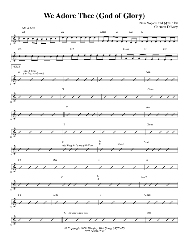 We Adore Thee (God of Glory) Rhythm Chart (Carmen D'Arcy)