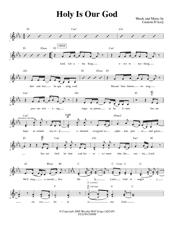 Holy Is Our God Lead Sheet (Carmen D'Arcy)