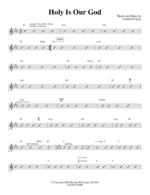 Holy Is Our God Rhythm Chart (Carmen D'Arcy)