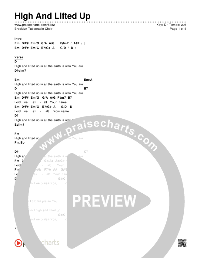 High And Lifted Up Chords PDF (The Brooklyn Tabernacle Choir