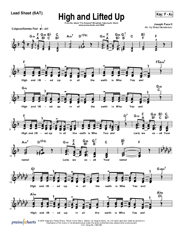 High And Lifted Up Lead Sheet (SAT) (The Brooklyn Tabernacle Choir)
