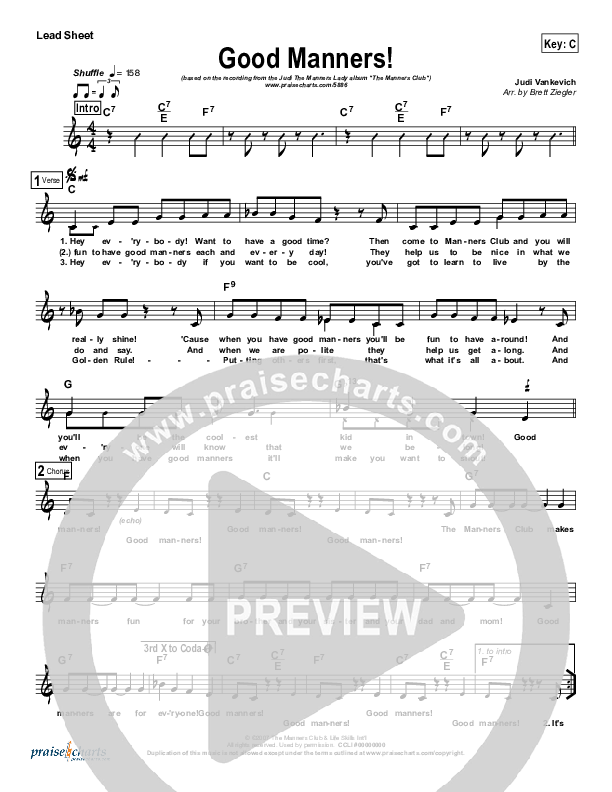 Good Manners Lead Sheet (Judi The Manners Lady)