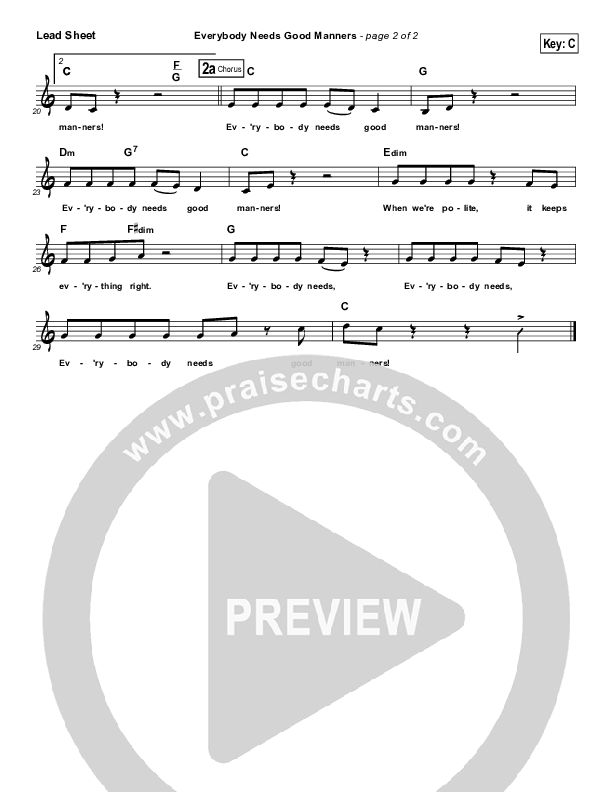 Everybody Needs Good Manners Lead Sheet (Judi The Manners Lady)