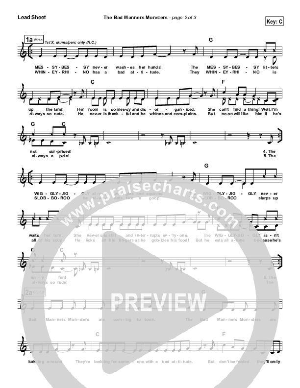 The Bad Manners Monsters Lead Sheet (Judi The Manners Lady)