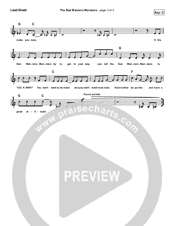 The Bad Manners Monsters Lead Sheet (Judi The Manners Lady)