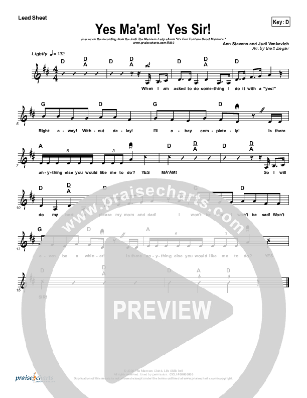 Yes Ma’am  Yes Sir Lead Sheet (Judi The Manners Lady)