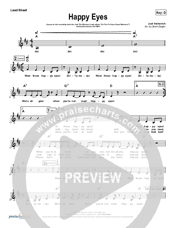Happy Eyes Lead Sheet (Judi The Manners Lady)