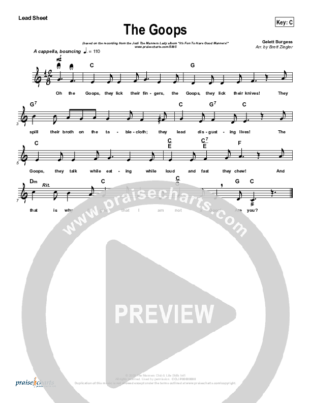 The Goops Lead Sheet (Judi The Manners Lady)