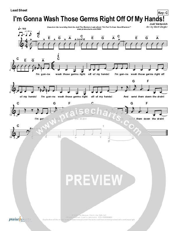 I’m Gonna’ Wash Those Germs Lead Sheet (Judi The Manners Lady)