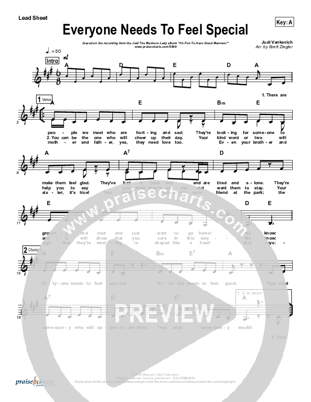 Everyone Needs to Feel Special Lead Sheet (Judi The Manners Lady)
