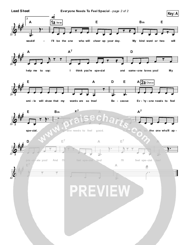 Everyone Needs to Feel Special Lead Sheet (Judi The Manners Lady)