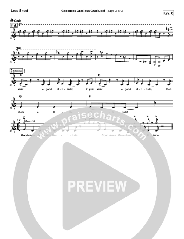 Goodness Gracious Gratitude Lead Sheet (Judi The Manners Lady)
