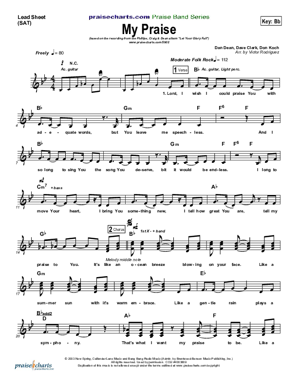 My Praise Lead Sheet (Phillips Craig & Dean)