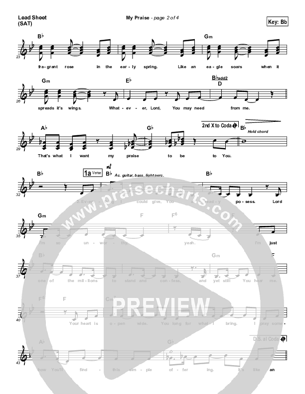 My Praise Lead Sheet (Phillips Craig & Dean)