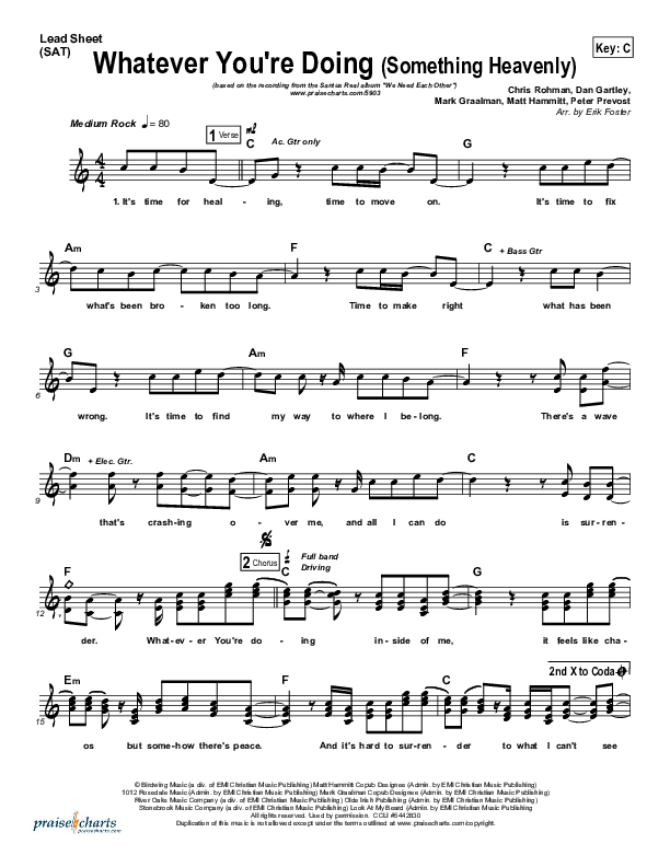 Whatever You're Doing (Something Heavenly) Lead Sheet (Sanctus Real)