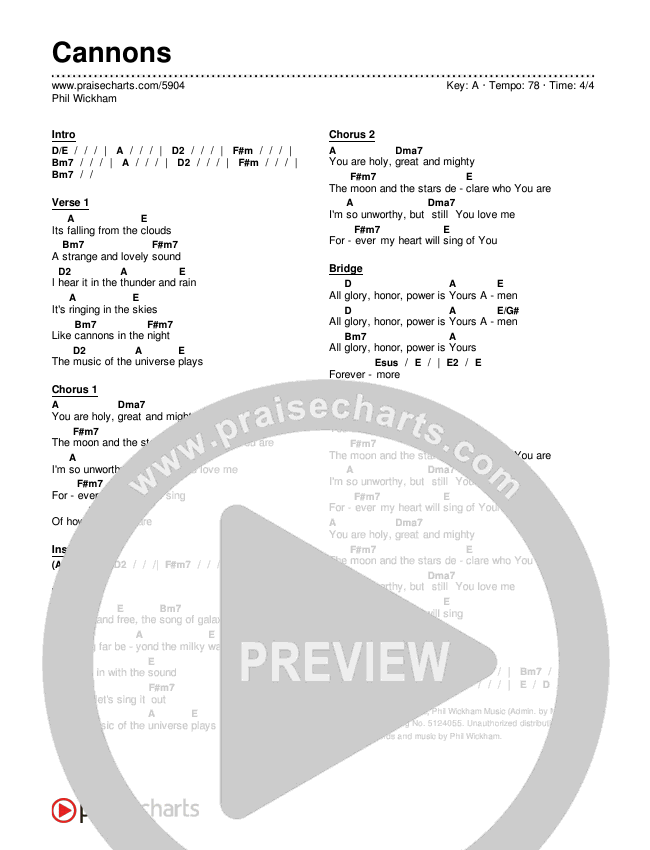 Cannons Chords & Lyrics (Phil Wickham)