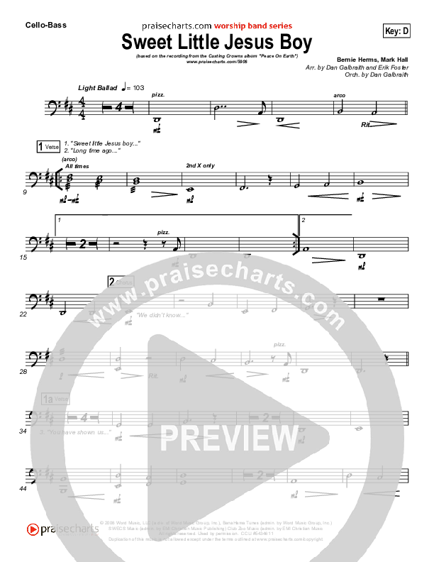 Sweet Little Jesus Boy Cello/Bass (Casting Crowns)