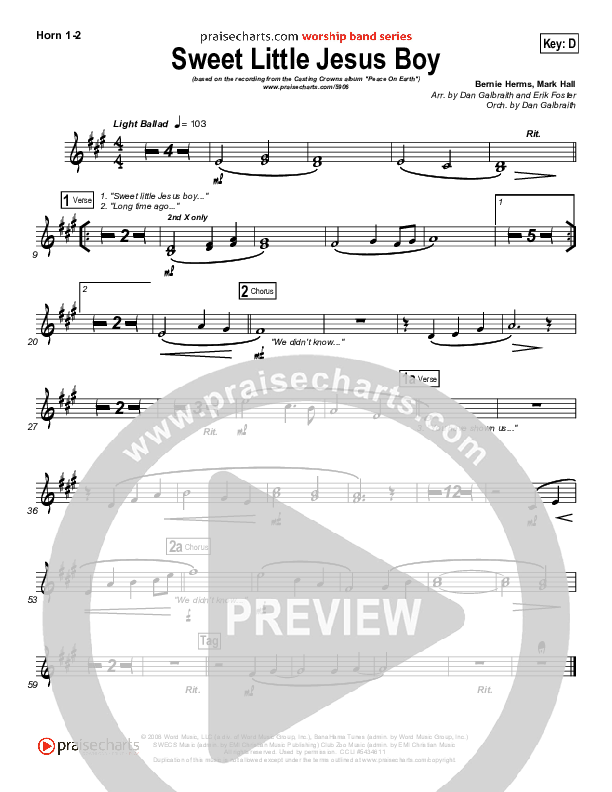 Sweet Little Jesus Boy French Horn 1/2 (Casting Crowns)