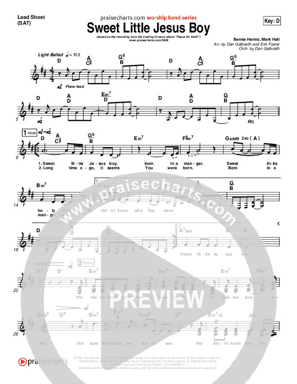 Sweet Little Jesus Boy Lead Sheet (Casting Crowns)