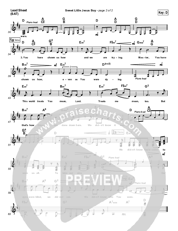 Sweet Little Jesus Boy Lead Sheet (SAT) (Casting Crowns)