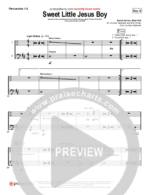 Sweet Little Jesus Boy Percussion 1/2 (Casting Crowns)