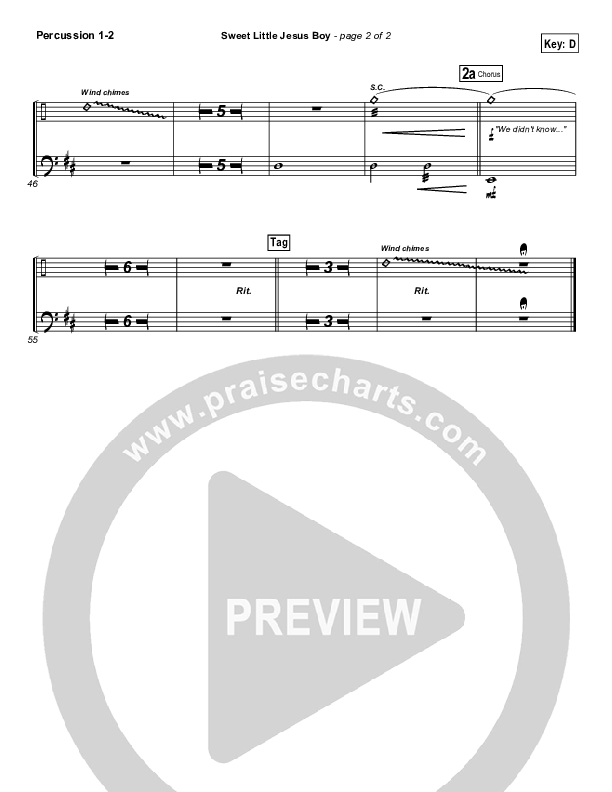 Sweet Little Jesus Boy Percussion 1/2 (Casting Crowns)