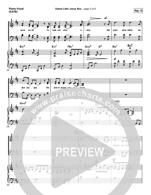 Sweet Little Jesus Boy Piano/Vocal (Casting Crowns)