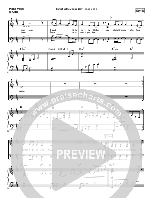 Sweet Little Jesus Boy Piano/Vocal (SATB) (Casting Crowns)
