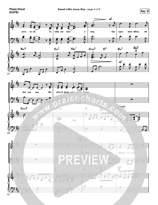 Sweet Little Jesus Boy Piano/Vocal (SATB) (Casting Crowns)