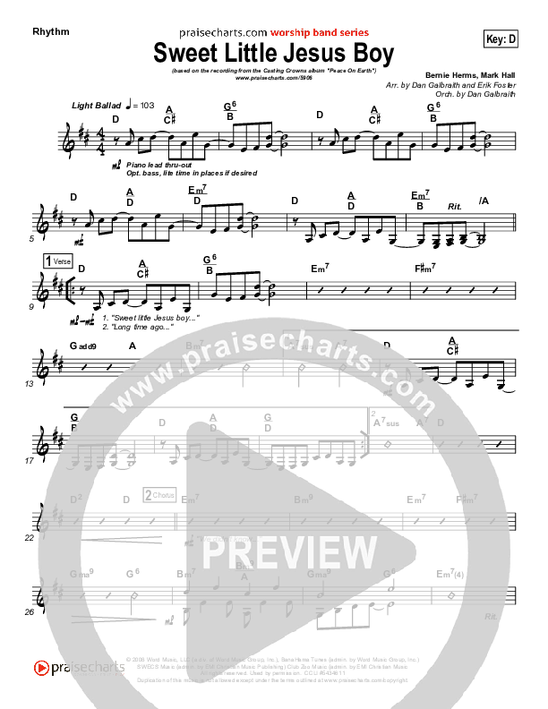 Sweet Little Jesus Boy Rhythm Chart (Casting Crowns)