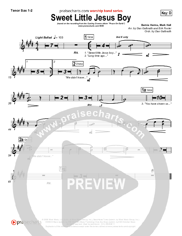 Sweet Little Jesus Boy Tenor Sax 1/2 (Casting Crowns)