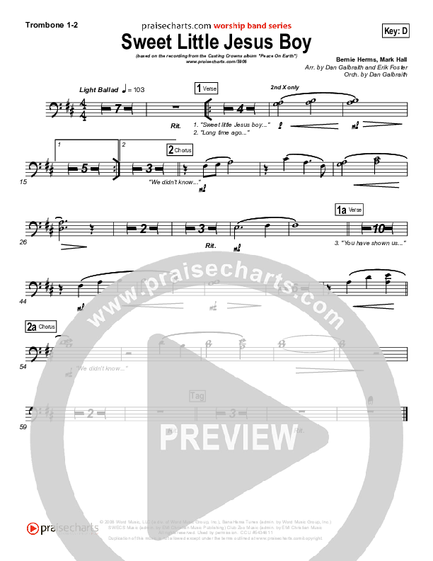 Sweet Little Jesus Boy Trombone 1/2 (Casting Crowns)