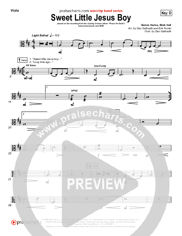 Sweet Little Jesus Boy Viola (Casting Crowns)