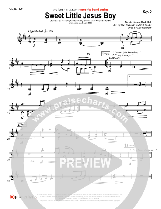 Sweet Little Jesus Boy Violin 1/2 (Casting Crowns)