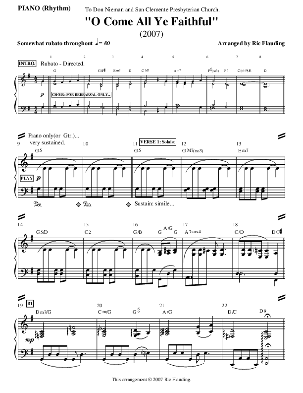 O Come All Ye Faithful Piano Sheet (Ric Flauding)