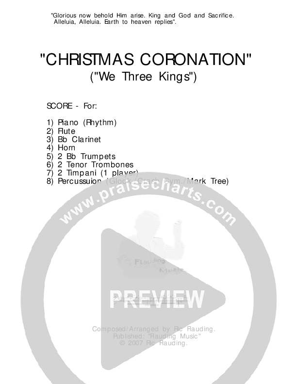Christmas Coronation (with We Three Kings) (Instrumental) Cover Sheet (Ric Flauding)