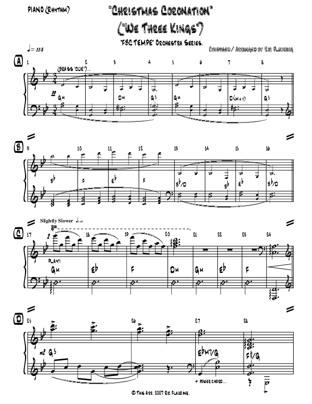 Christmas Coronation (with We Three Kings) (Instrumental) Piano Sheet (Ric Flauding)