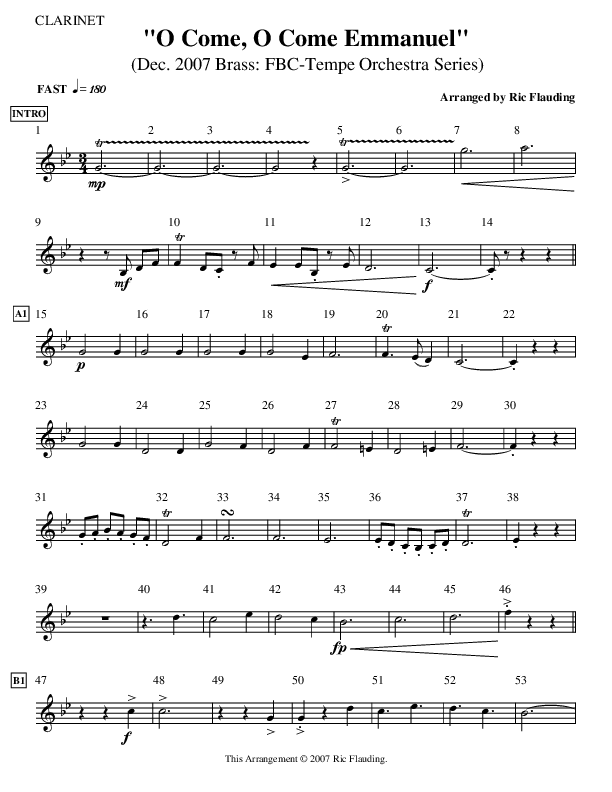 O Come O Come Emmanuel (Instrumental) Clarinet (Ric Flauding)