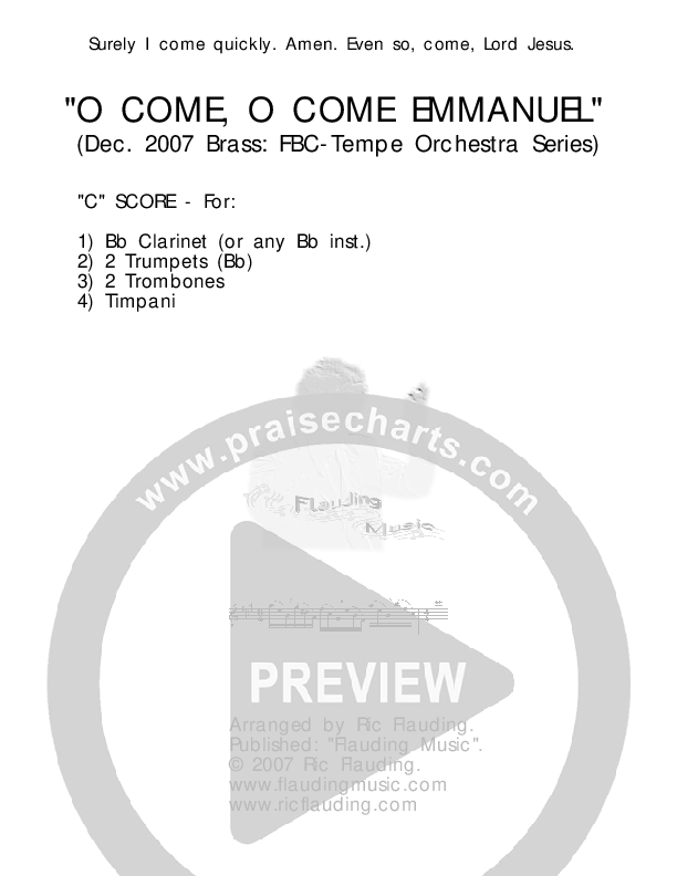 O Come O Come Emmanuel (Instrumental) Cover Sheet (Ric Flauding)