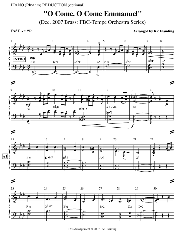 O Come O Come Emmanuel (Instrumental) Piano Sheet (Ric Flauding)