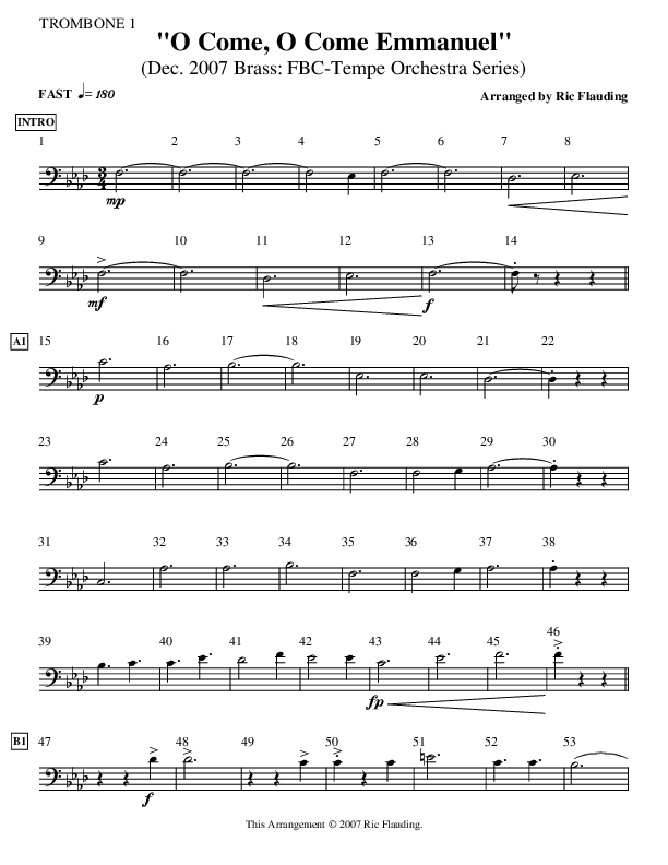 O Come O Come Emmanuel (Instrumental) Trombone 1 (Ric Flauding)