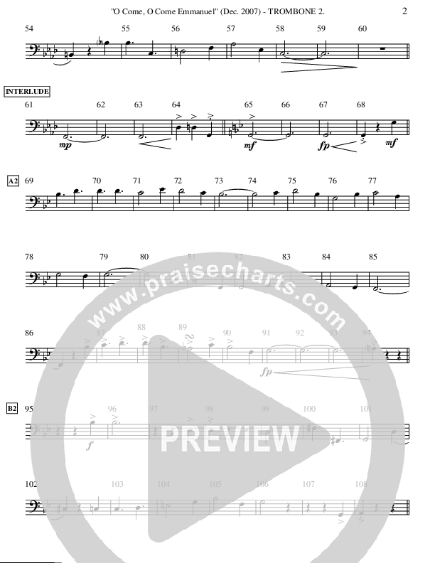 O Come O Come Emmanuel (Instrumental) Trombone 2 (Ric Flauding)
