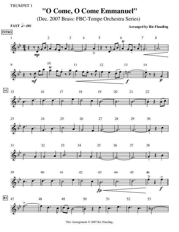 O Come O Come Emmanuel (Instrumental) Trumpet 1 (Ric Flauding)