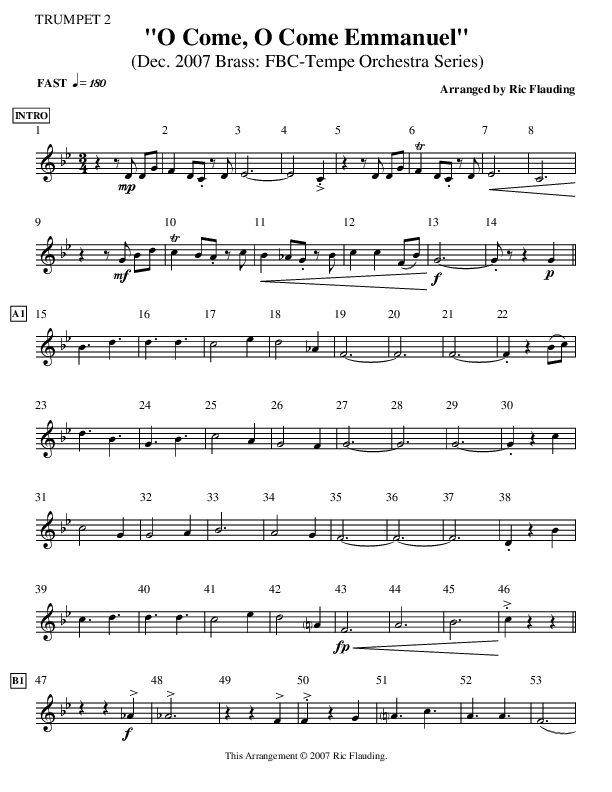 O Come O Come Emmanuel (Instrumental) Trumpet 2 (Ric Flauding)