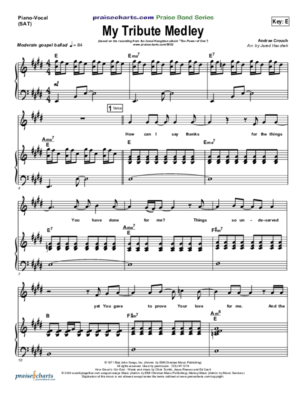 My Tribute Piano/Vocal (SAT) (Israel Houghton)