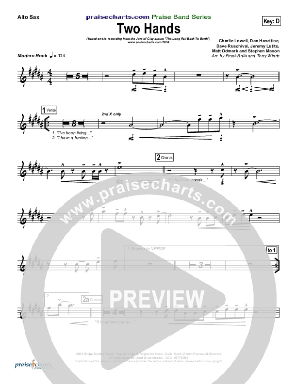 Two Hands Alto Sax Sheet Music PDF (Jars Of Clay) PraiseCharts