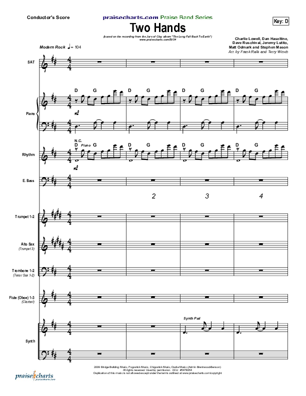 Two Hands Conductor's Score (Jars Of Clay)