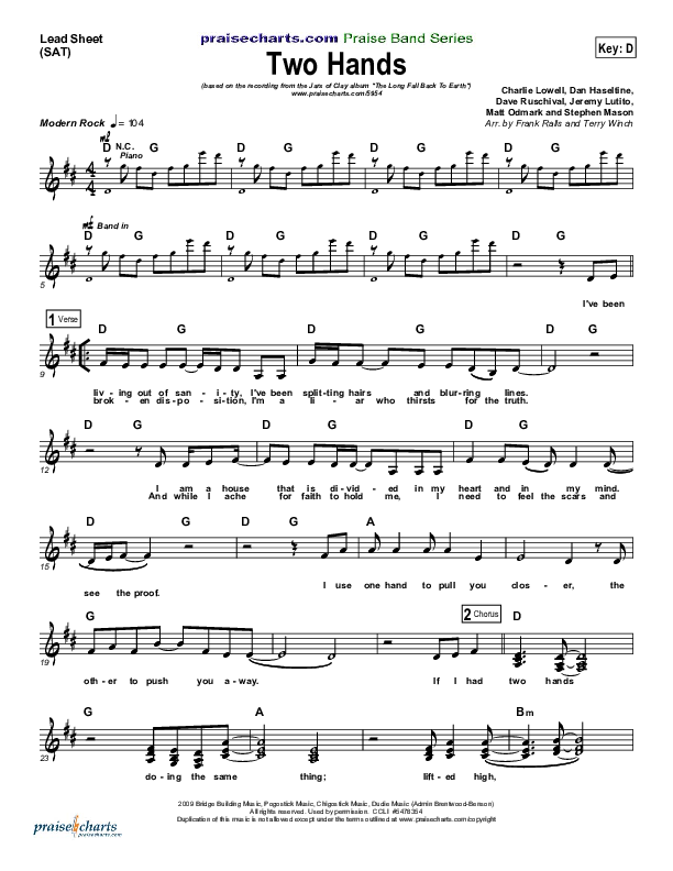 Two Hands Lead Sheet (Jars Of Clay)