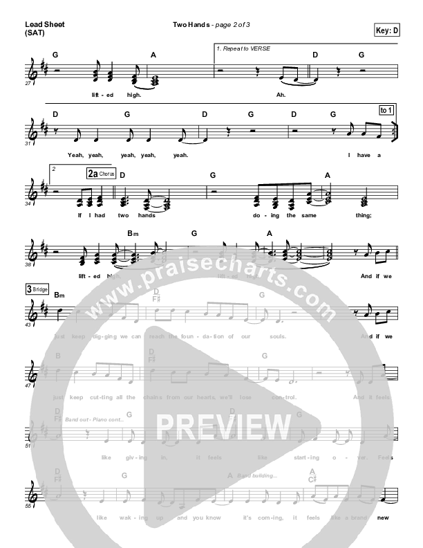 Two Hands Lead Sheet (SAT) (Jars Of Clay)