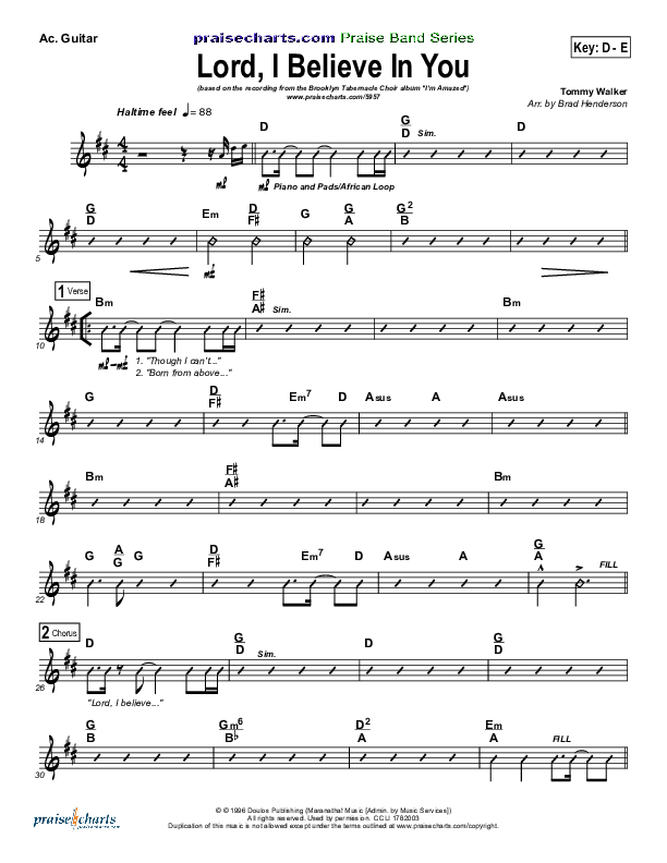 Lord I Believe In You Acoustic Guitar (Songs of Brooklyn Tabernacle Choir (PraiseCharts Edition))